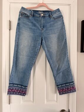 Tribal Light Blue Straight Leg Jeans with Embroidered Cuffs